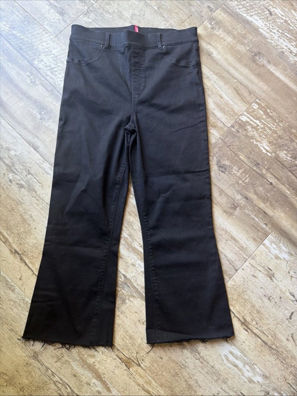 SPANX Pull On Wide Leg Raw Hem Stretch Black Crop Jeans Women’s XL